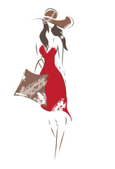 Fashion Woman Sketch. Vector of a Girl on shopping