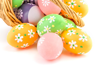 Fototapeta na wymiar colored Easter eggs in a basket