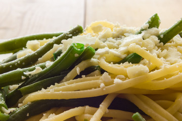 Spaghetti with garlic oil and green beans from Italy