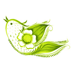 Fototapety  zielony ptak z kwiatami i liśćmi herbaty