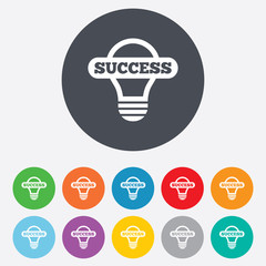 Light lamp sign icon. Bulb with success symbol