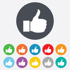 Like sign icon. Hand finger up symbol.