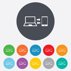 Synchronization icon. Notebook with smartphone.