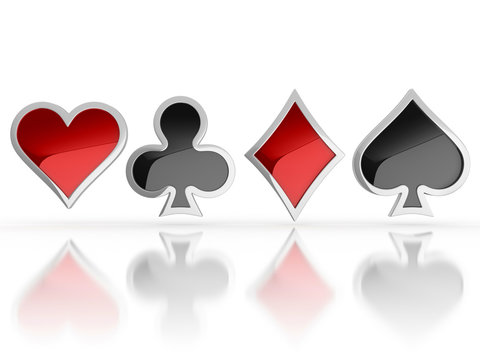 playing cards symbols - heart, club, diamond and spade 3d icons
