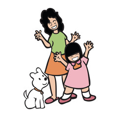 Mom and daughter and dog