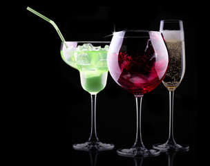 different alcohol drinks set