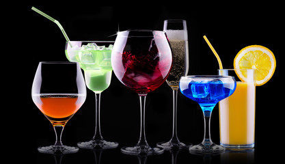 different alcohol drinks set