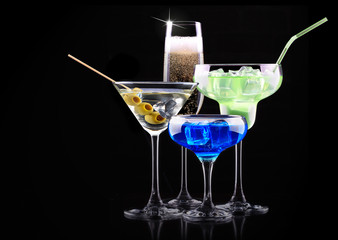 different alcohol drinks set