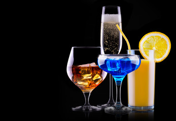 different alcohol drinks set