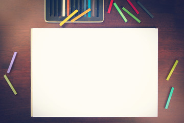 Oil pastels drawing presentation mockup empty paper