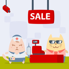 Character  nurse in uniform with a medical cap colorful flat