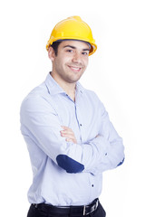 Portrait of a handsome engineer, isolated on white