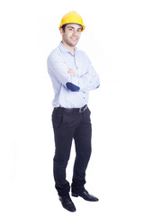 Full body portrait of a handsome engineer, isolated on white