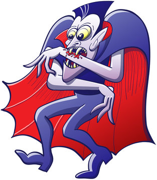 Mad Dracula Sucking Blood from his own Arm
