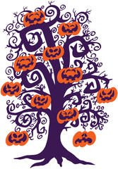 Halloween tree full of naughty pumpkins