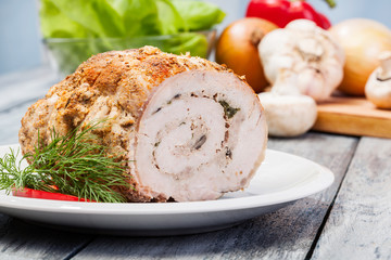 Pork lion roll stuffed with mushrooms