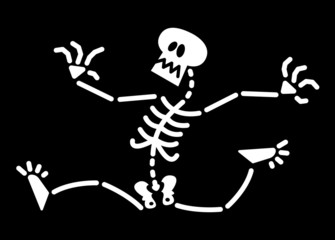 Scared Halloween skeleton running away