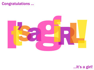 "IT'S A GIRL" Letter Collage (card congratulations birth baby)