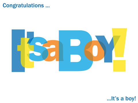 "IT'S A BOY" Letter Collage (card congratulations birth baby)