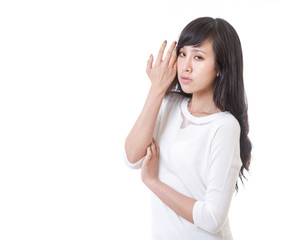 Chinese female model against white background