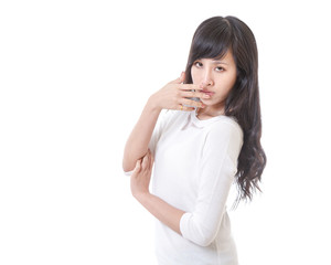 Chinese female model against white background