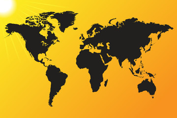 Fototapeta na wymiar World map sun background