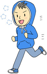 パーカー男性　ジョギング