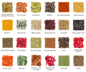 Set of spices isolated on white