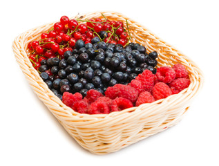 Mix of different berries in basket