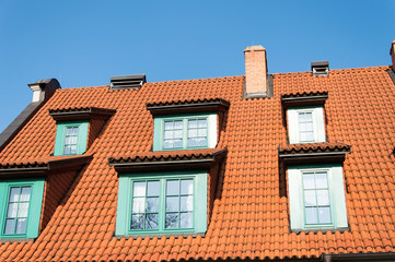 Roof with  tiles and windows