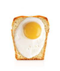 Scrambled eggs on bread isolated on white