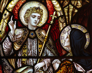 Obraz premium Angel with woman in stained glass.