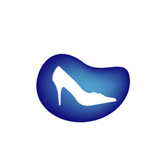 A ladies shoe in a blue droplet- logo for footwear business
