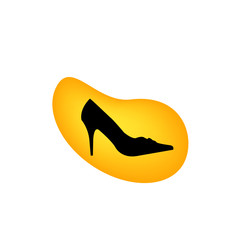A ladies shoe in a yellow droplet- logo for footwear business