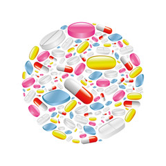 pills and capsule in circle