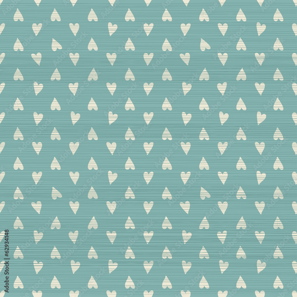Poster seamless doodle hearts pattern with fabric texture