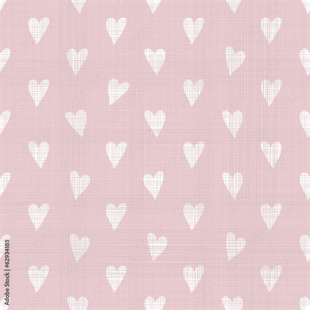 Poster seamless doodle hearts pattern with fabric texture