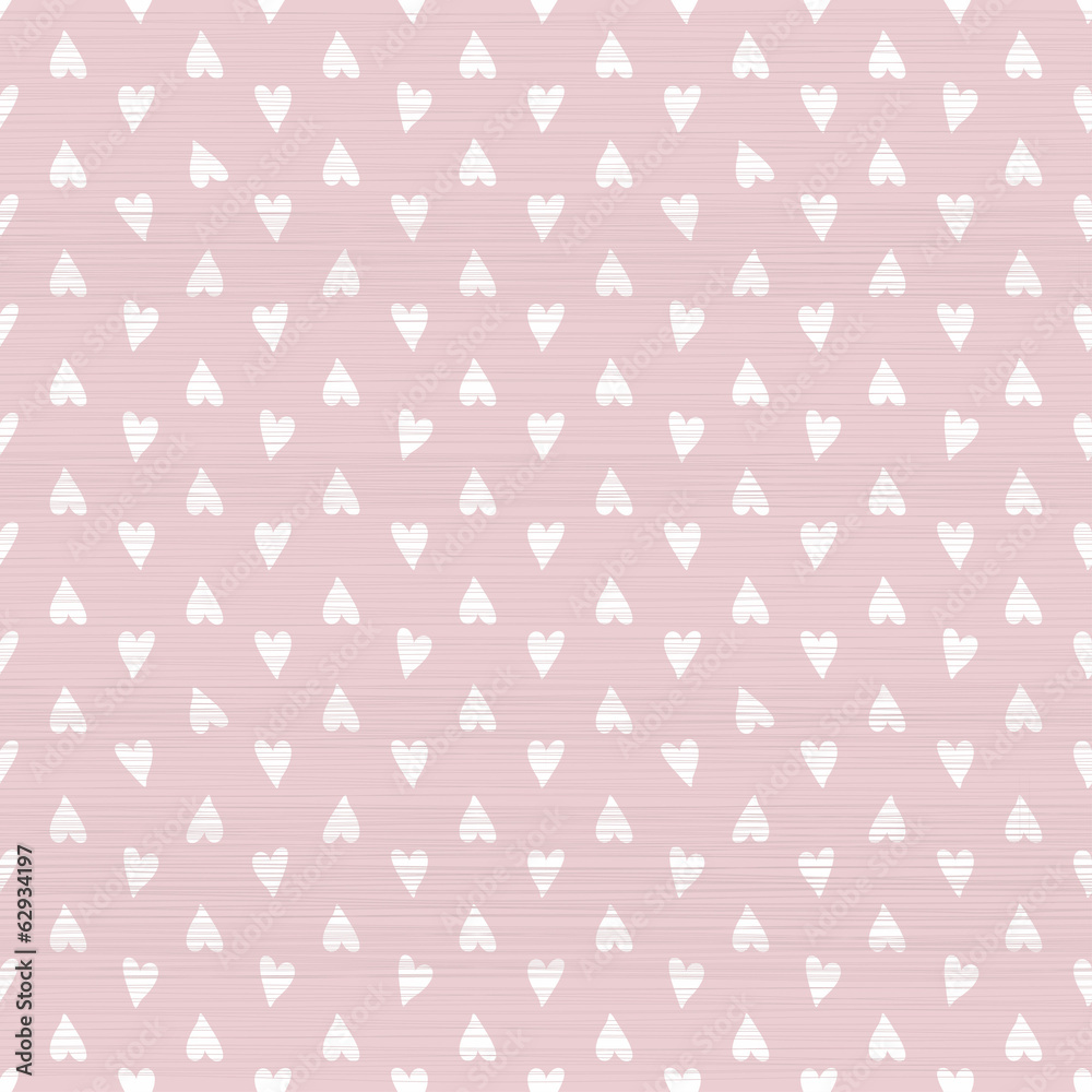 Poster seamless doodle hearts pattern with fabric texture