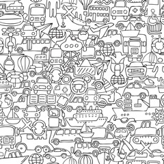 Transportation seamless pattern in black and white