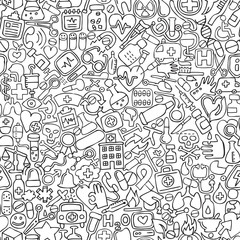 Medicine seamless pattern in black and white