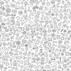 Symbols seamless pattern in black and white