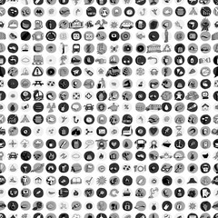 Icons and circles seamless pattern in grey