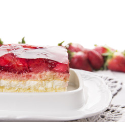 strawberry pie with cream and jelly, border,isolated
