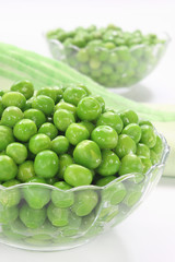 Green peas in glass bowl
