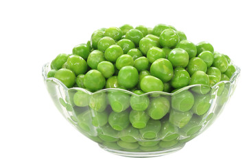 Green peas in glass bowl