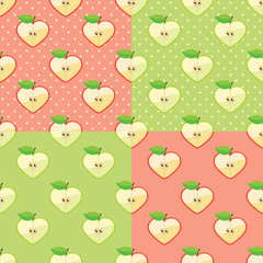 Fototapeta premium Heart of apples in seamless pattern with polka dot background
