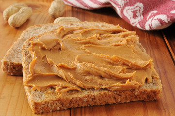 Peanut butter on whole grain bread