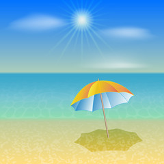 Fototapeta na wymiar Vector illustration of sunny sea beach with umbrella