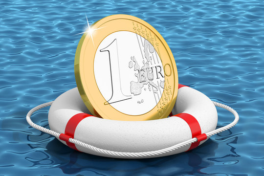 Euro coin on the water lifebuoy