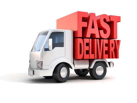 delivery van with fast delivery letters on back